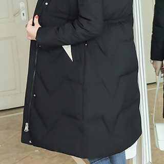sustory 女装 2019年冬季新款韩版中长款宽松外套学生棉服 QDsu409 黑色 L