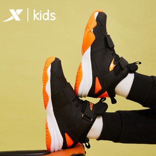 特步儿童篮球鞋运动鞋高帮加棉19年新款男童中大童鞋球鞋 681415379116 黑桔-加棉 34