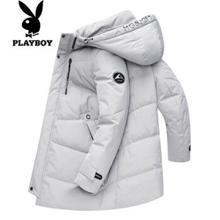 花花公子（PLAYBOY）羽绒服男中长款2019新款冬季韩版加厚保暖商务外套 米灰 190/3XL