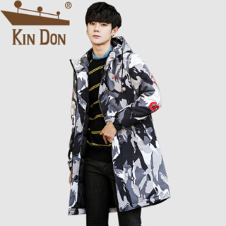 金盾（KIN DON）羽绒服 男2019冬季新款休闲百搭韩版潮流连帽迷彩加厚保暖长款外套 XZ104-Y969 白色 4XL