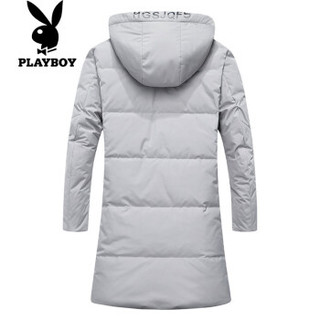 花花公子（PLAYBOY）羽绒服男中长款2019新款冬季韩版加厚保暖商务外套 米灰 180/XL