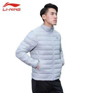 李宁LI-NING 羽绒服加热款男短款白鸭绒轻薄连帽外套AYMP127-1凝雪灰XL