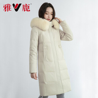 雅鹿 YQ71U5050 冬季韩版休闲羽绒服女中长款 米白色 L