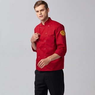 特洛曼厨师服长袖厨房后厨衣服中西餐厅服装双排扣酒店厨师工作服 L