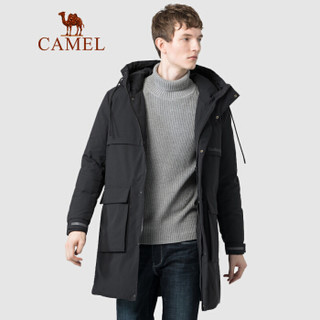 骆驼（CAMEL）男装 2019冬季新款中长款羽绒服男士韩版潮流宽松工装保暖外套 D9Y293321 黑色XXL