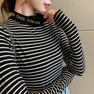 维迩旎 2019秋季新款女装韩版半高领黑色字母修身打底衫 zx1CF19-051 黑色 XL