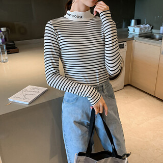 维迩旎 2019秋季新款女装韩版半高领黑色字母修身打底衫 zx1CF19-051 黑色 XL
