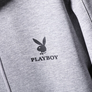 花花公子PLAYBOY 卫衣男休闲裤2018秋冬连帽时尚套装长袖青少年潮流卫裤男装 浅灰套装 L