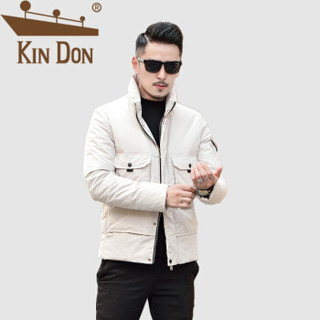 金盾（KIN DON）羽绒服 男2019冬季新款休闲百搭韩版潮流工装加厚立领外套 QT2009-Y080 米白色 2XL