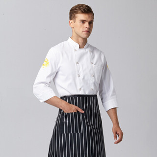 特洛曼厨师服长袖厨房后厨衣服中西餐厅服装双排扣酒店厨师工作服 2XL