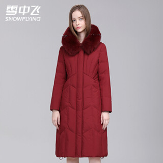 雪中飞羽绒服女长款2019冬季新款时尚外套狐狸毛领防寒保暖X90141606F酒红XL