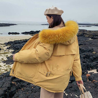 米兰茵（MILANYIN）女装 2019年秋冬新款宽松大码短款加厚外套棉衣 NYml408 黄色 XL