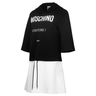 MOSCHINO 莫斯奇诺 LOGO标连帽长袖抽绳连衣裙长裙 女款 黑色 44码 E A0455 0526 6555 44