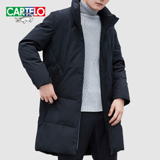 卡帝乐鳄鱼(CARTELO)羽绒服男加厚中长款2019冬季新品男士立领休闲保暖外套男装上衣 黑色 3XL