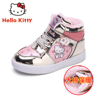 HELLOKITTY 女童棉鞋 高帮加绒保暖儿童靴子运动板鞋 K7543920金色31码