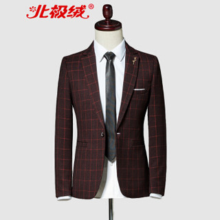 北极绒（Bejirong）西服男 2019新款韩版修身西服伴郎礼服商务职业正装西装外套 A136-8807 酒红色 L