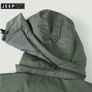 吉普JEEP 羽绒服男装2019秋冬季新品连帽鸭绒外套休闲加厚加绒保暖外套男 LST7375 墨绿 XL