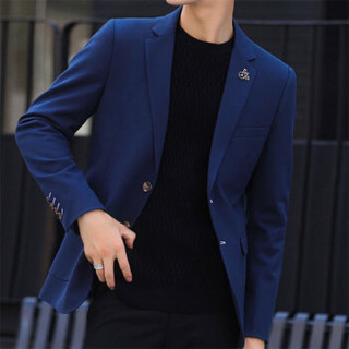 北极绒（Bejirong）西服男 2019新款韩版修身男士休闲帅气小西装外套单件上衣 QT6013-X205 蓝色 M