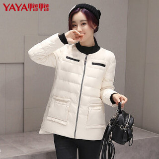 鸭鸭（YAYA）羽绒服女短款棒球领纯色简约时尚女装外套 B-56251 黑色 165