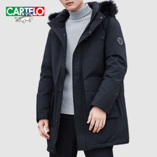 卡帝乐鳄鱼cartelo羽绒服男中长款2019冬季新品男士时尚大毛领连帽
