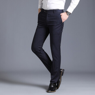 北极绒（Bejirong）西裤男 韩版商务直筒休闲西装裤正装西裤修身 A432-1-K203 藏青色 31