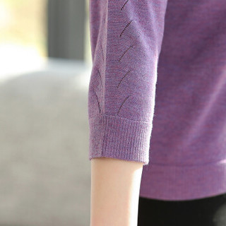 HG九分袖春秋新款含羊毛妈妈装镶钻洋气打底衫中老年宽松上衣 紫色 170/92A/XL