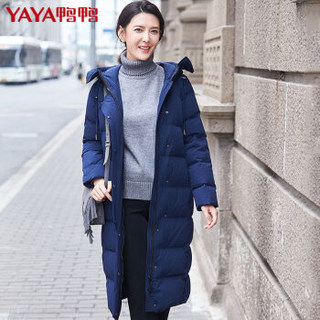 鸭鸭（YAYA）羽绒服女长款连帽韩版时尚休闲宽松女装外套 B-57672 银灰 155