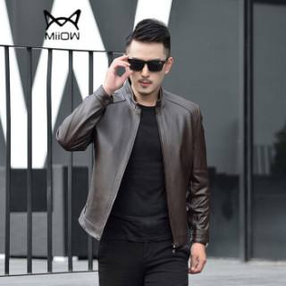 猫人miiow绵羊皮衣男士时尚立领绵羊皮夹克外套50171522深棕色l