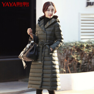 鸭鸭(YAYA)羽绒服女中长款连帽过膝时尚韩版潮修身羽绒服 B-5749 炭灰 155
