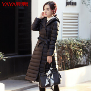 鸭鸭(YAYA)羽绒服女中长款连帽过膝时尚韩版潮修身羽绒服 B-5749 炭灰 155