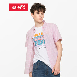 班尼路（Baleno）衬衫男 青年休闲格子麻棉衬衫男短袖夏季新款休闲衬衣 01C 01C M