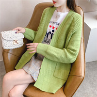 仙丫 2019秋冬季新款女装新品针织衫女宽松百搭加厚中长款针织衫女开衫潮 JMWCH23-8918 牛油果绿色 均码