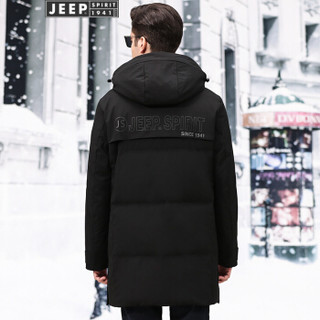 吉普(JEEP)羽绒服男2019冬季新品加厚连帽中长款白鸭绒御寒外套男X-8801 黑色 3XL