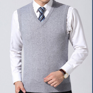 俞兆林（YUZHAOLIN）针织衫 冬季新款男士时尚V领羊毛衫背心马甲C416-1-A33浅灰色M