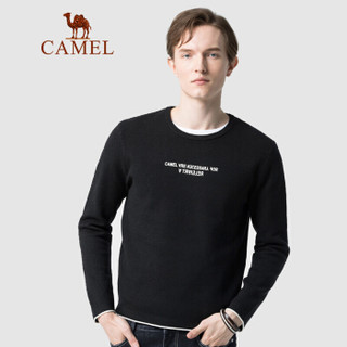 骆驼（CAMEL）男装 2019秋季新款圆领毛衣男撞色日常休闲长袖针织衫男 D9H256250 黑色_M