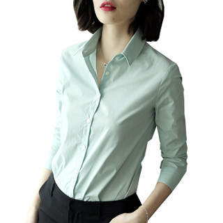 丽乔 2019夏季新款女装新品长袖衬衫女韩版纯色职业绿色气质工作服修身通勤衬衣 zx1102-1243 绿色 S