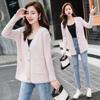 莉夏乐 毛衣针织开衫女2019秋季新款女装外搭时尚cec毛衣慵懒风靓丽外套 HZ4023-116 浅粉色 XL