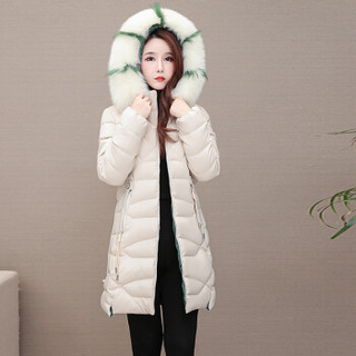 sustory 女装 2019年冬季加厚大码修身显瘦韩版外套中长款棉服 QDsu402 米白色 M