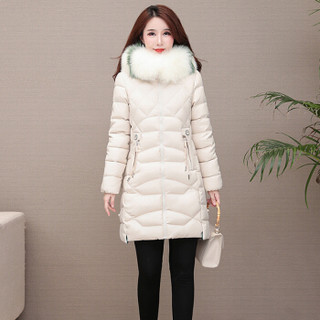 sustory 女装 2019年冬季加厚大码修身显瘦韩版外套中长款棉服 QDsu402 米白色 M
