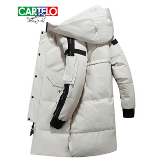 卡帝乐鳄鱼(CARTELO)羽绒服男中长款2019冬季新款保暖休闲外套连帽修身上衣 白色 2XL