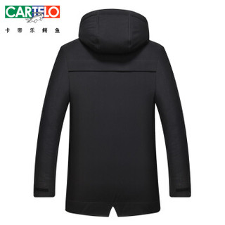 卡帝乐鳄鱼 CARTELO 羽绒服男士中长款连帽冬季新品厚款外套商务休闲保暖上衣8751 黑色 185/2XL