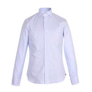CANALI 康纳利 男士19春夏新款 白色配蓝色棉质格纹长袖衬衫 XC3 GD00632 401 42码