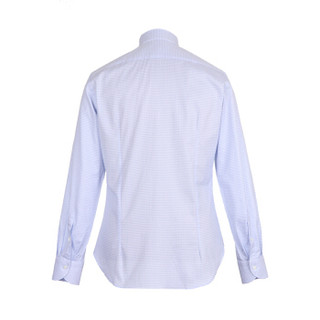 CANALI 康纳利 男士19春夏新款 白色配蓝色棉质格纹长袖衬衫 XC3 GD00632 401 42码
