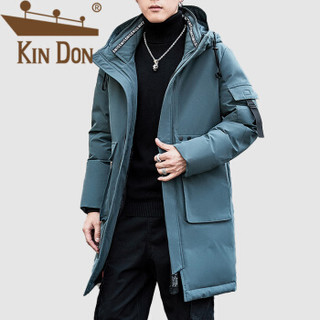 金盾（KIN DON）羽绒服 男2019冬季新款百搭韩版潮流连帽后背印花大口袋长款外套 4016-3- Y15 军绿色 XL