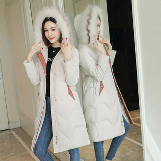 sustory 女装 2019年冬季新款韩版中长款宽松外套学生棉服 QDsu409 白色 M