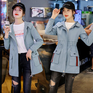 BANDALY 风衣女2019秋季女装新款装中长款韩版小个子大口袋时尚外套 yzHRYZ650-1 粉色 L