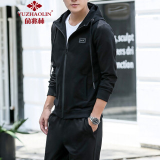 俞兆林（YUZHAOLIN）卫衣套装 男士时尚休闲纯色运动长袖卫衣911-TZ15黑色3XL