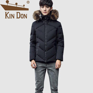 金盾（KIN DON）羽绒服 男2019冬季新款休闲百搭韩版潮流连帽短款加厚保暖毛领外套 QT708-C309 黑色 190