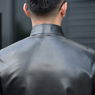 俞兆林（YUZHAOLIN）绵羊皮衣 男士大码纯色薄款夹克外套5017-1527黑色L