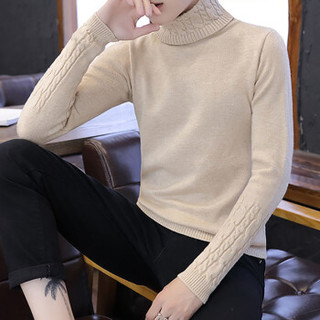 俞兆林（YUZHAOLIN）针织衫 男士潮流纯色螺纹毛衣高领羊毛衫211-1-M9126米色2XL